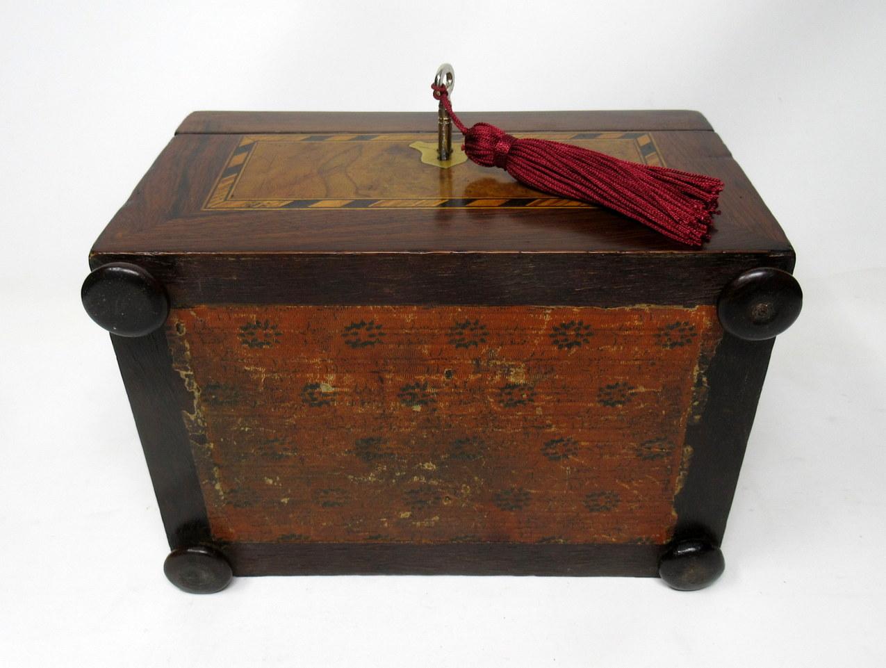 English Antique Victorian Mahogany Tunbridge Ware Double Tea Caddy Box, 19th Century