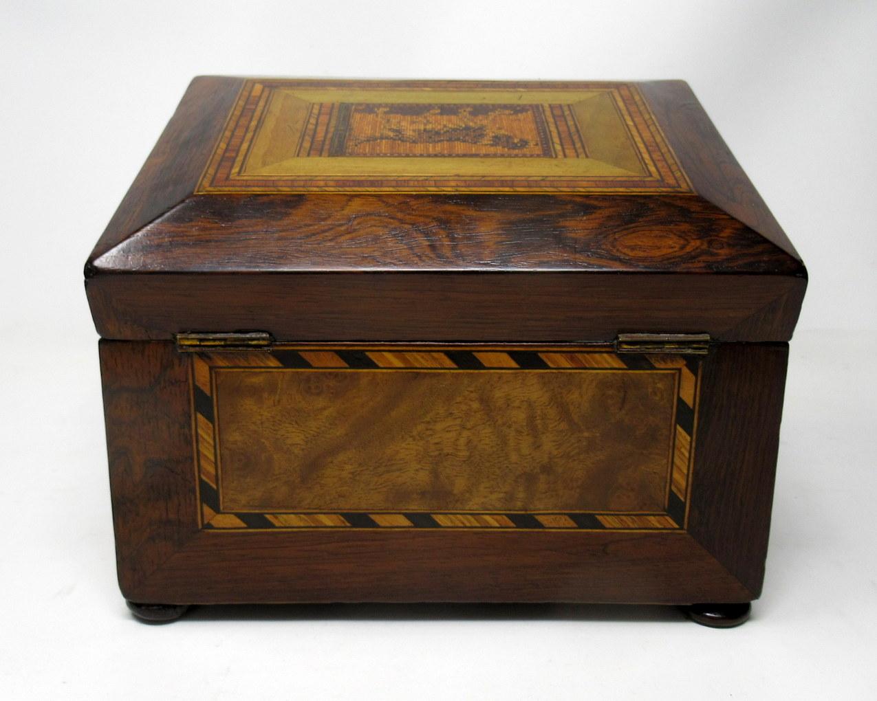 Polished Antique Victorian Mahogany Tunbridge Ware Double Tea Caddy Box, 19th Century
