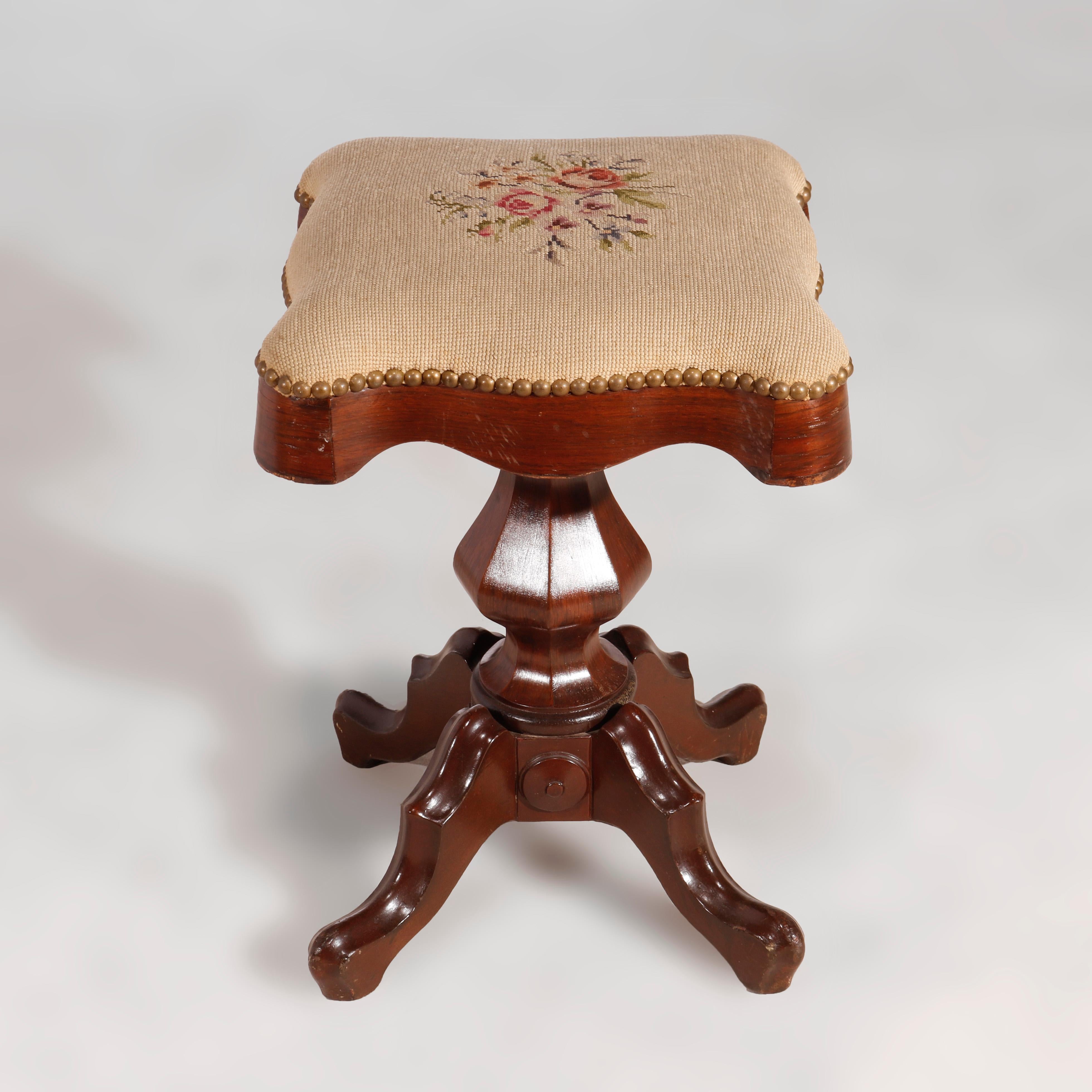 Antique Victorian Rosewood with Needlepoint Piano Stool, circa 1880 6