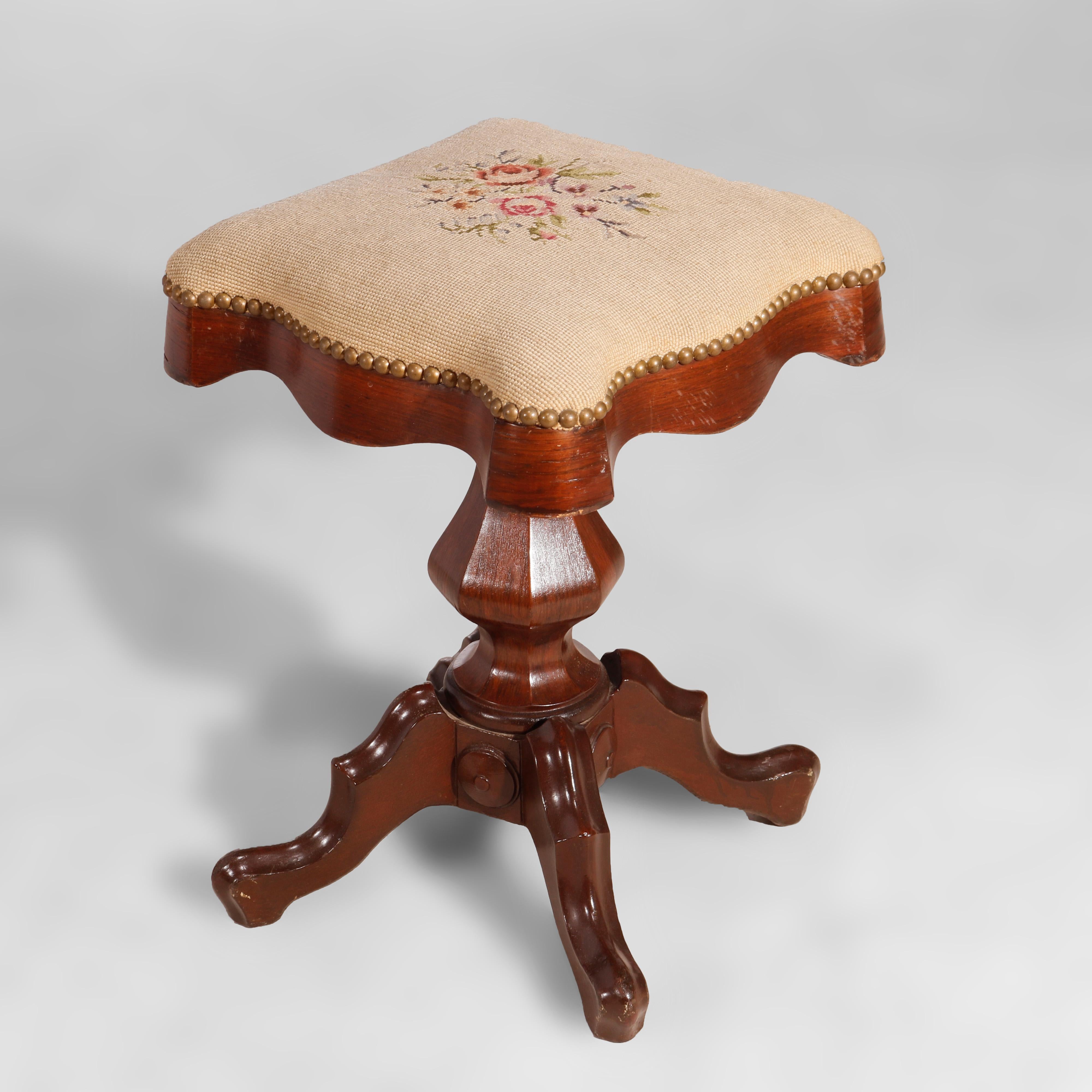 Antique Victorian Rosewood with Needlepoint Piano Stool, circa 1880 4