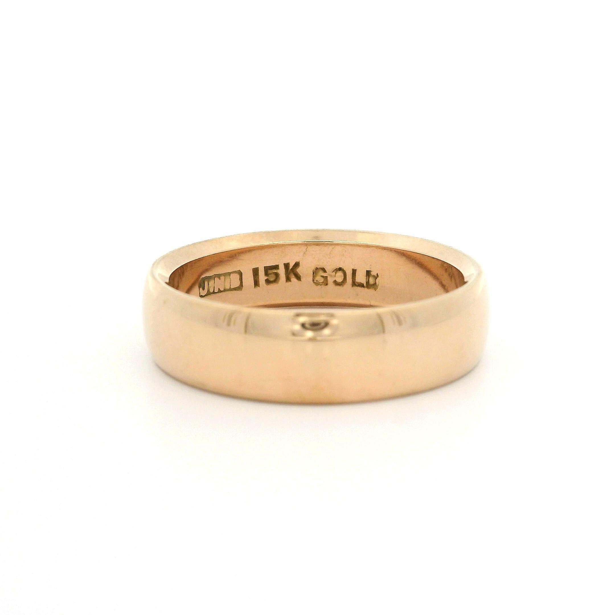 Material: 15k Rosy Yellow Gold 
Weight: 5.70 Grams
Ring Size: 7.5 (Fitted on a finger, please contact us prior to purchase for sizing inquires.)
Ring Width: 5.49mm (0.21