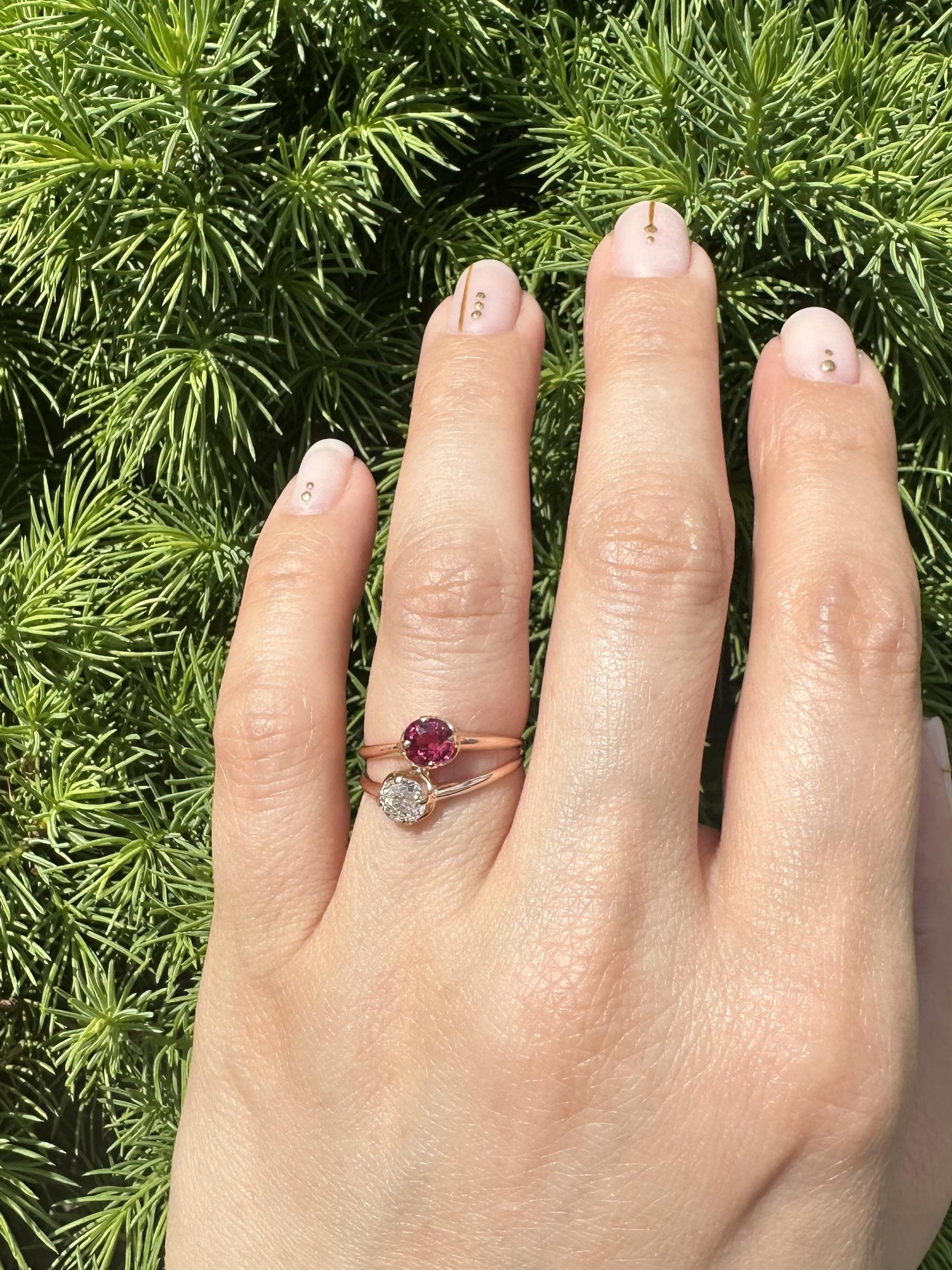 Cushion Cut Antique Victorian Rosy Gold AGL No Heat Ruby & GIA Old Mine Diamond Bypass Ring For Sale