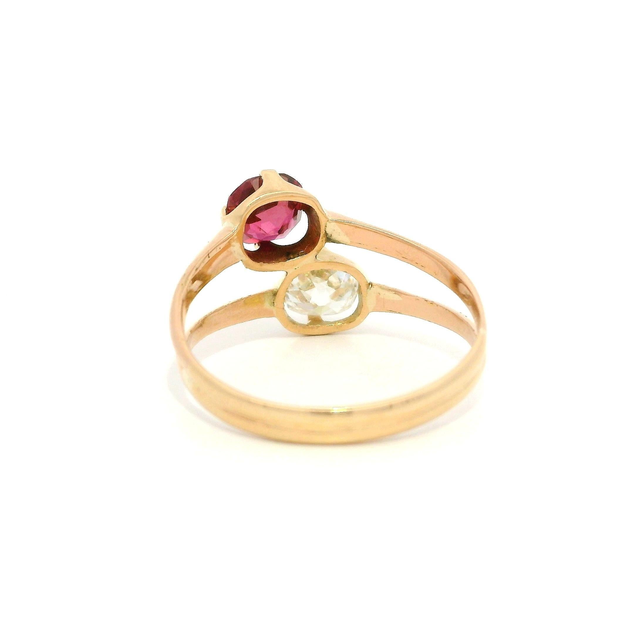 Antique Victorian Rosy Gold AGL No Heat Ruby & GIA Old Mine Diamond Bypass Ring For Sale 4