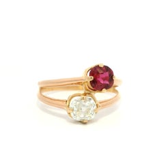 Antique Victorian Rosy Gold AGL No Heat Ruby & GIA Old Mine Diamond Bypass Ring
