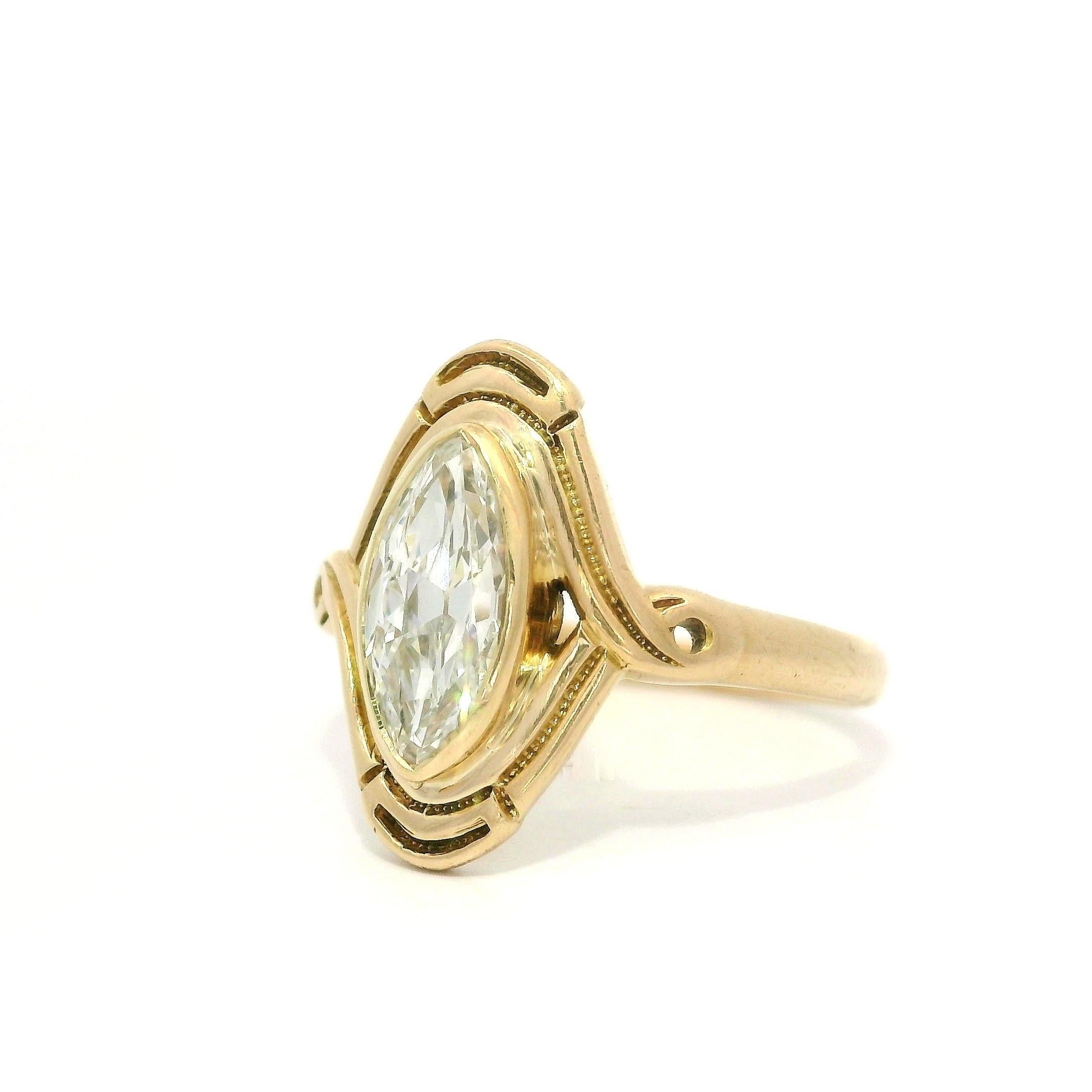Anillo solitario con bisel de diamantes marquesa antiguos de oro rosa victoriano GIA .97ct en venta 7