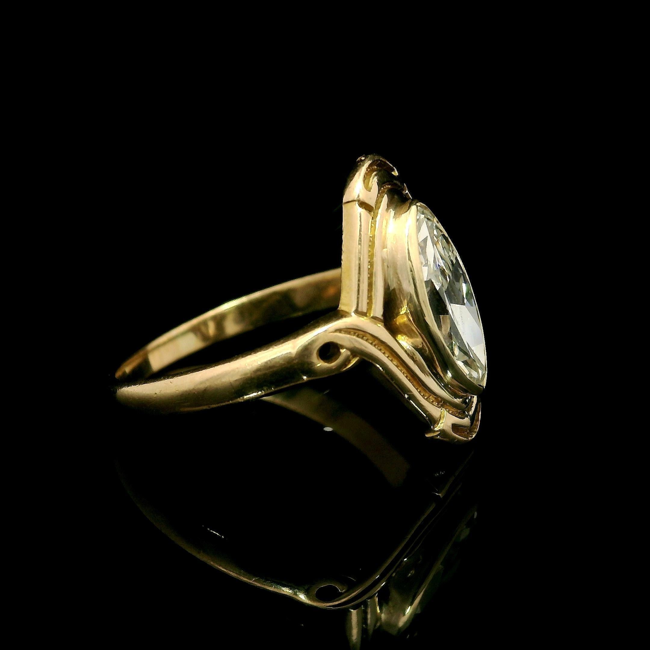 Anillo solitario con bisel de diamantes marquesa antiguos de oro rosa victoriano GIA .97ct Victoriano en venta