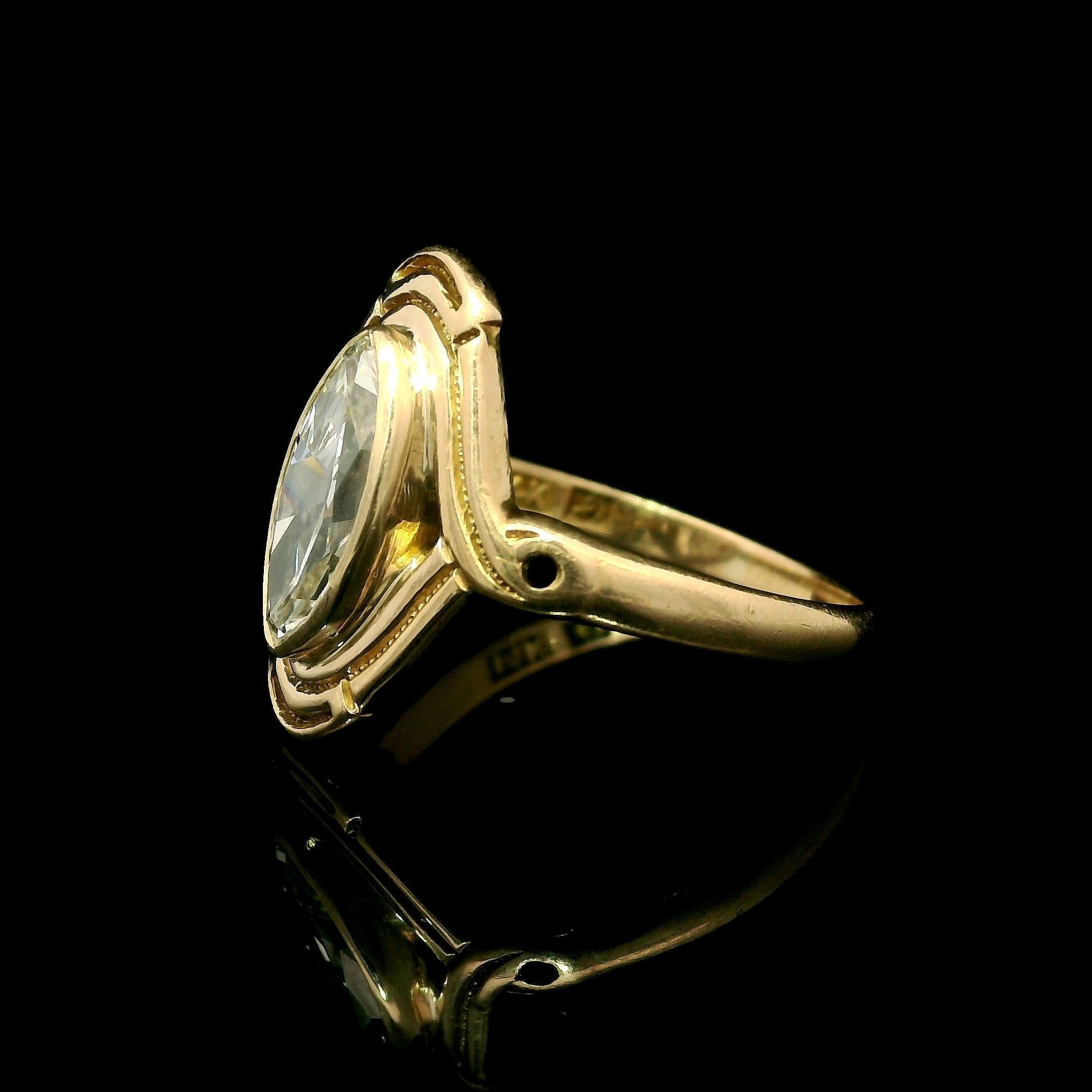 Anillo solitario con bisel de diamantes marquesa antiguos de oro rosa victoriano GIA .97ct Corte marquesa en venta