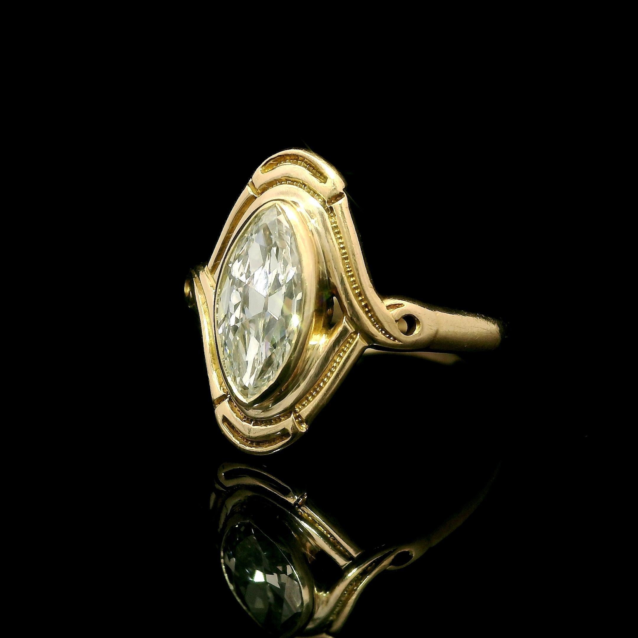 Anillo solitario con bisel de diamantes marquesa antiguos de oro rosa victoriano GIA .97ct en venta 2