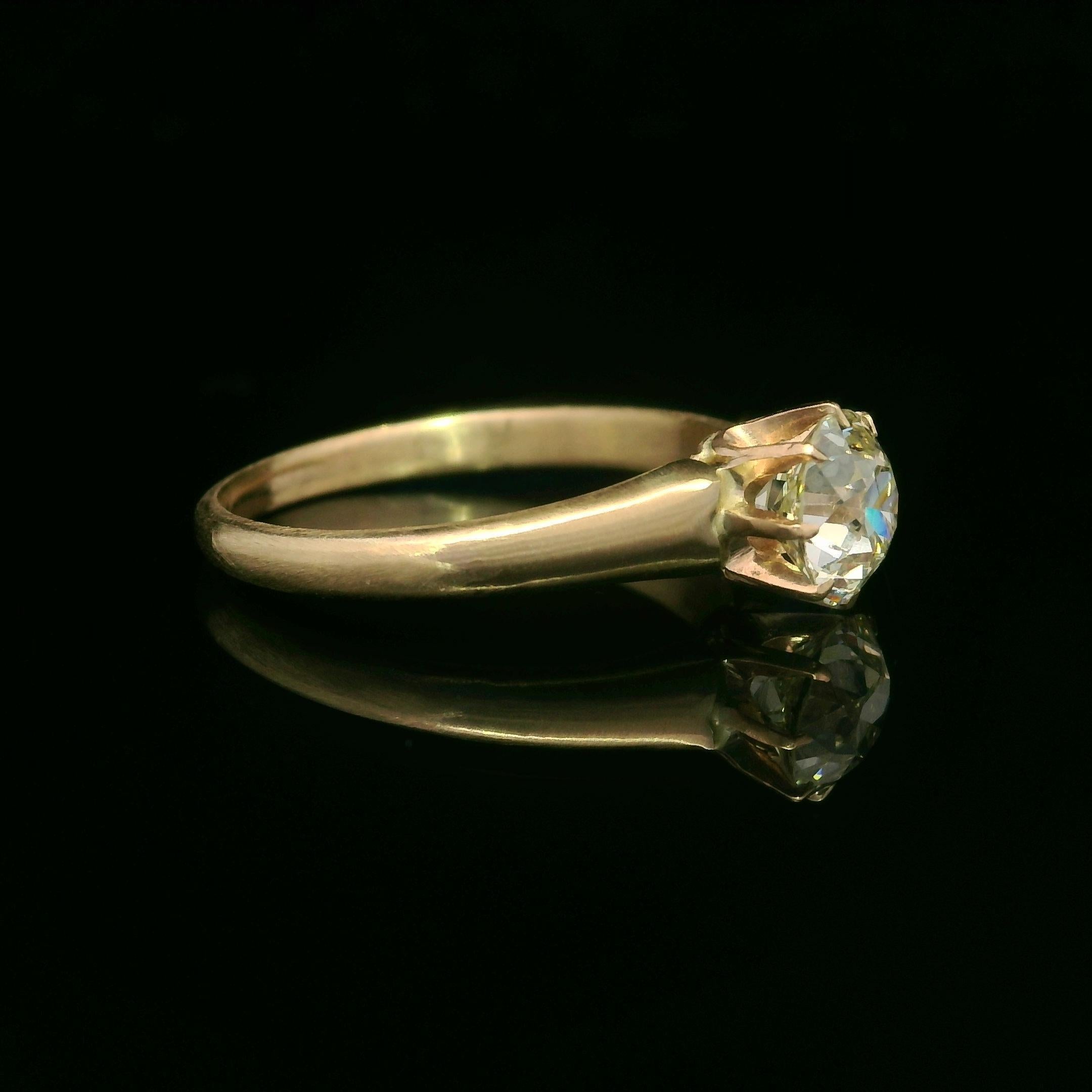 De las mujeres Antiguo Anillo de Compromiso Victoriano de Oro Amarillo Rosado con Solitario de Diamante Antiguo de 0,85 ct en venta