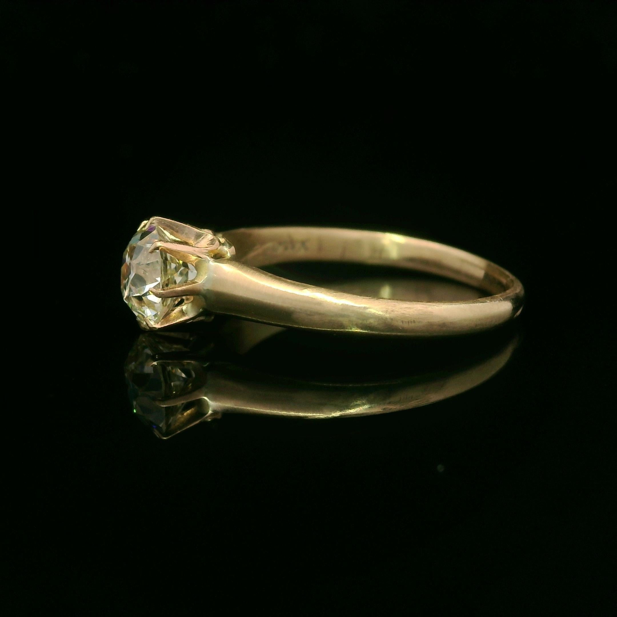 Antiguo Anillo de Compromiso Victoriano de Oro Amarillo Rosado con Solitario de Diamante Antiguo de 0,85 ct en venta 2