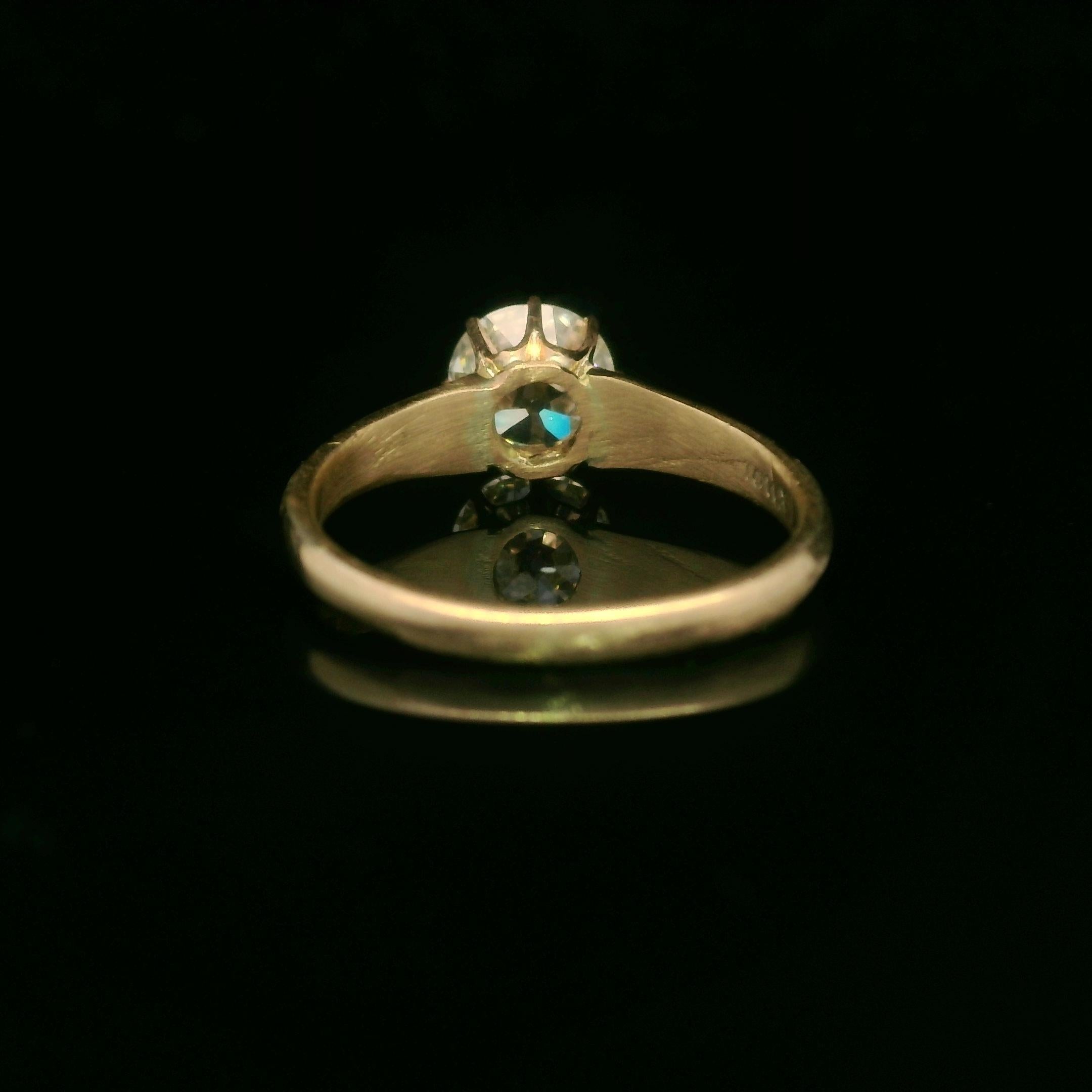 Antiguo Anillo de Compromiso Victoriano de Oro Amarillo Rosado con Solitario de Diamante Antiguo de 0,85 ct en venta 3