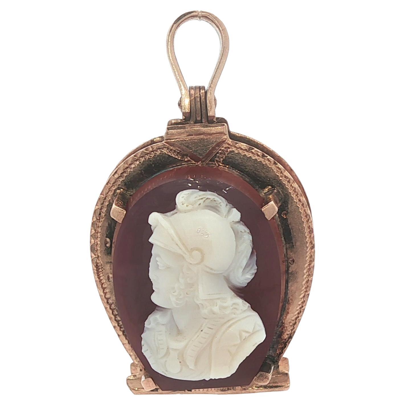 Antique Victorian Rosy Yellow Gold Carved
Uncarved Agate Double Face Pendant