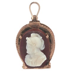 Antique Victorian Rosy Yellow Gold Carved
Uncarved Agate Double Face Pendant