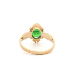 Antique Victorian Rosy Yellow Gold Green Tourmaline & Diamond Halo Ring