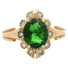Antique Victorian Rosy Yellow Gold Green Tourmaline & Diamond Halo Ring
