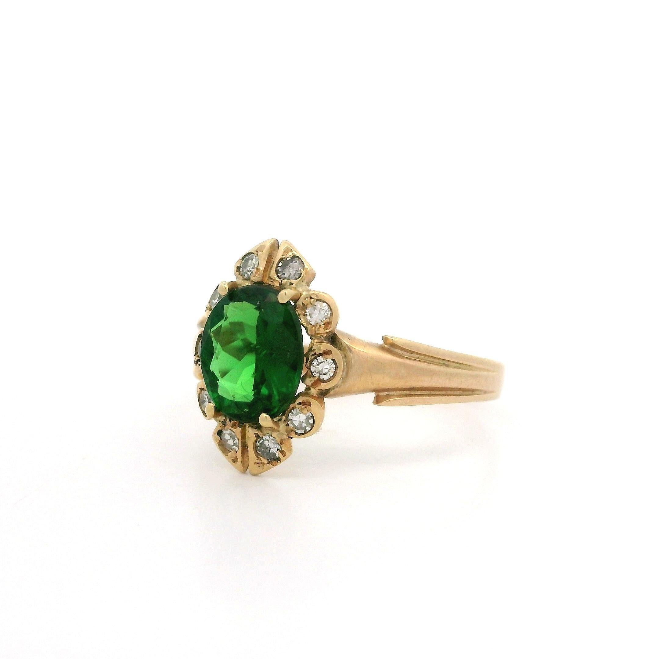 Antique Victorian Rosy Yellow Gold Green Tsavorite Garnet & Diamond Halo Ring For Sale 5