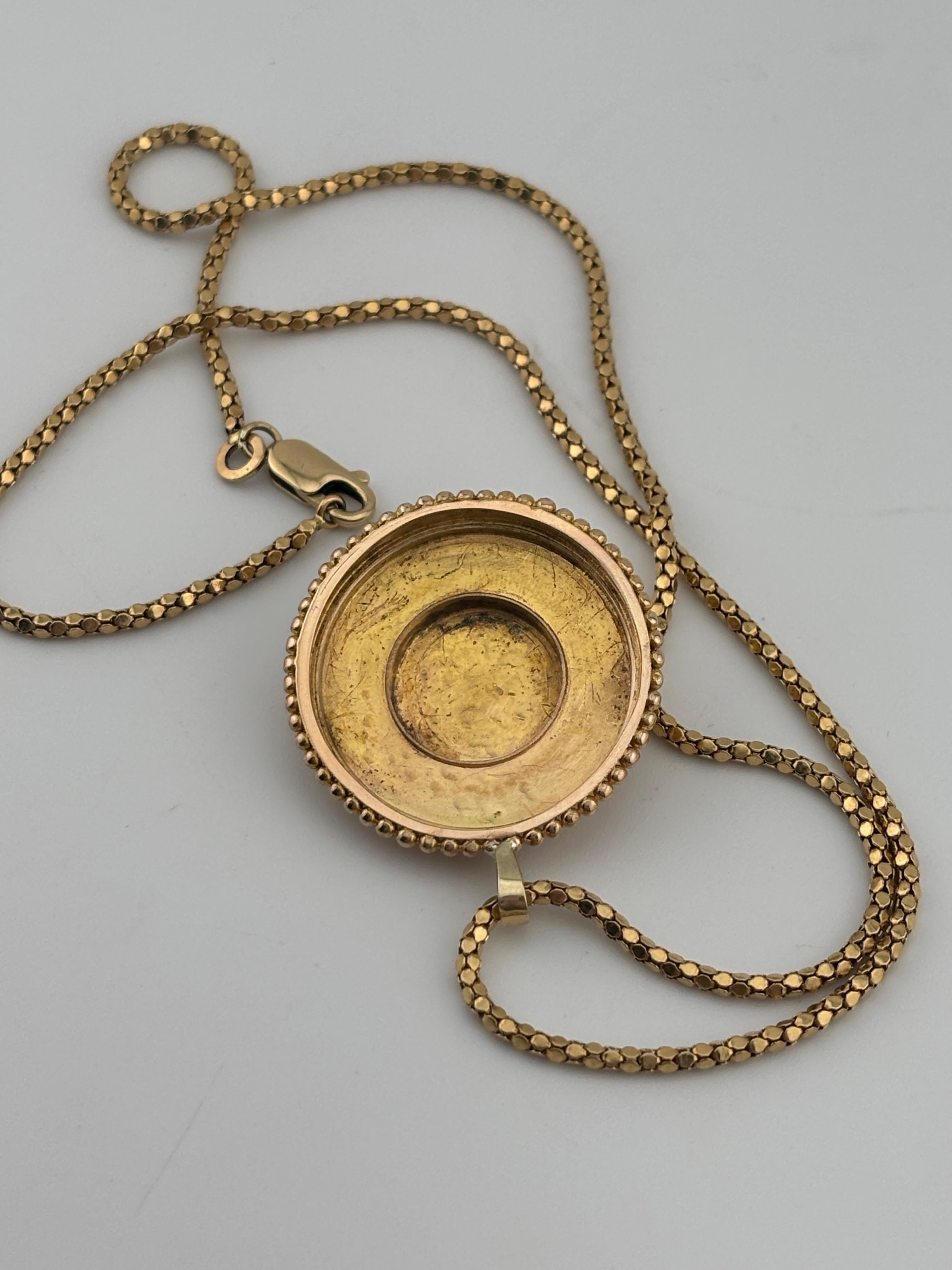 Antique Victorian Round Decorated Necklace 14k & 18k Yellow Gold For Sale 3