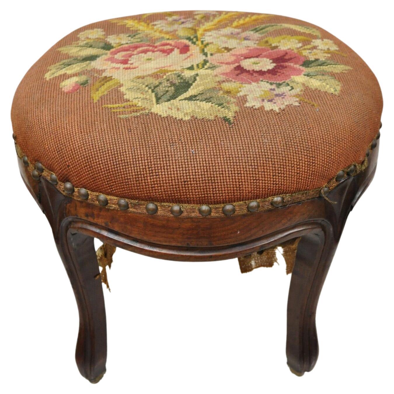 Large Walnut Victorian X Frame Stool Seat Ottoman Chair For Sale at 1stDibs