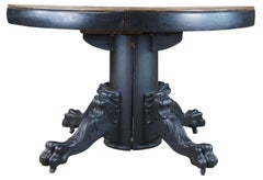 Antique Victorian Round Oak Gothic Revival Dining Table Figural Claw Foot Lion