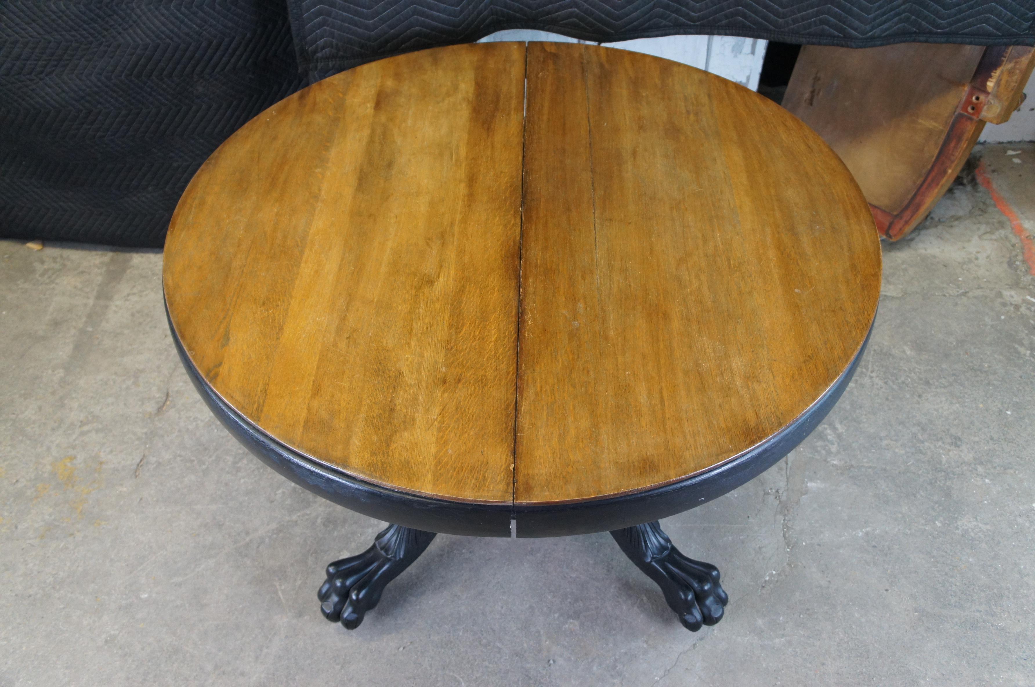 19th Century Antique Victorian Round Oak Gothic Revival Dining Table Figural Claw Foot Lion