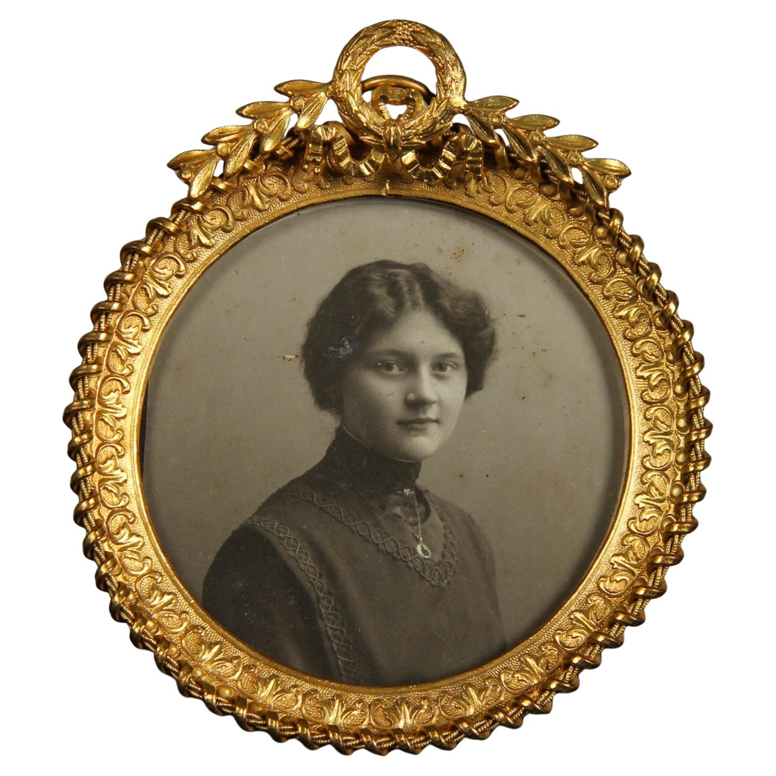 Antica cornice vittoriana rotonda, Francia, 1880, 6 x 6 cm