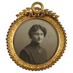 Antica cornice vittoriana rotonda, Francia, 1880, 6 x 6 cm