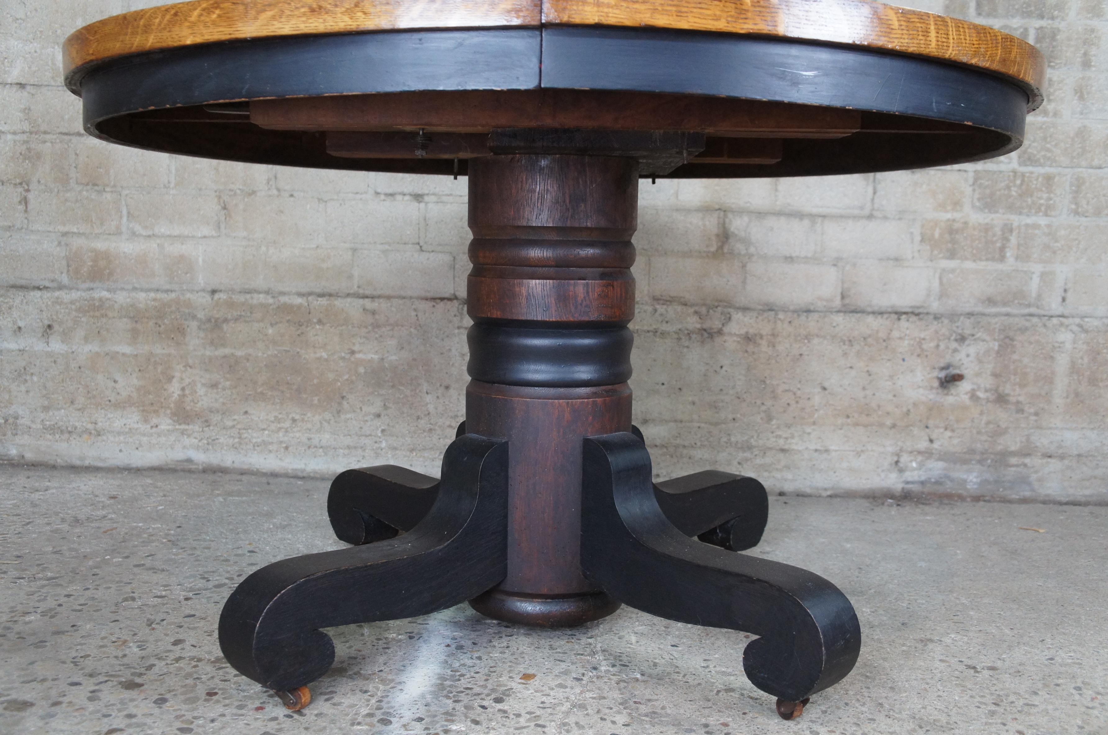 Antique Victorian Round Quartersawn Oak Pedestal Breakfast Dining Table Empire 4 1