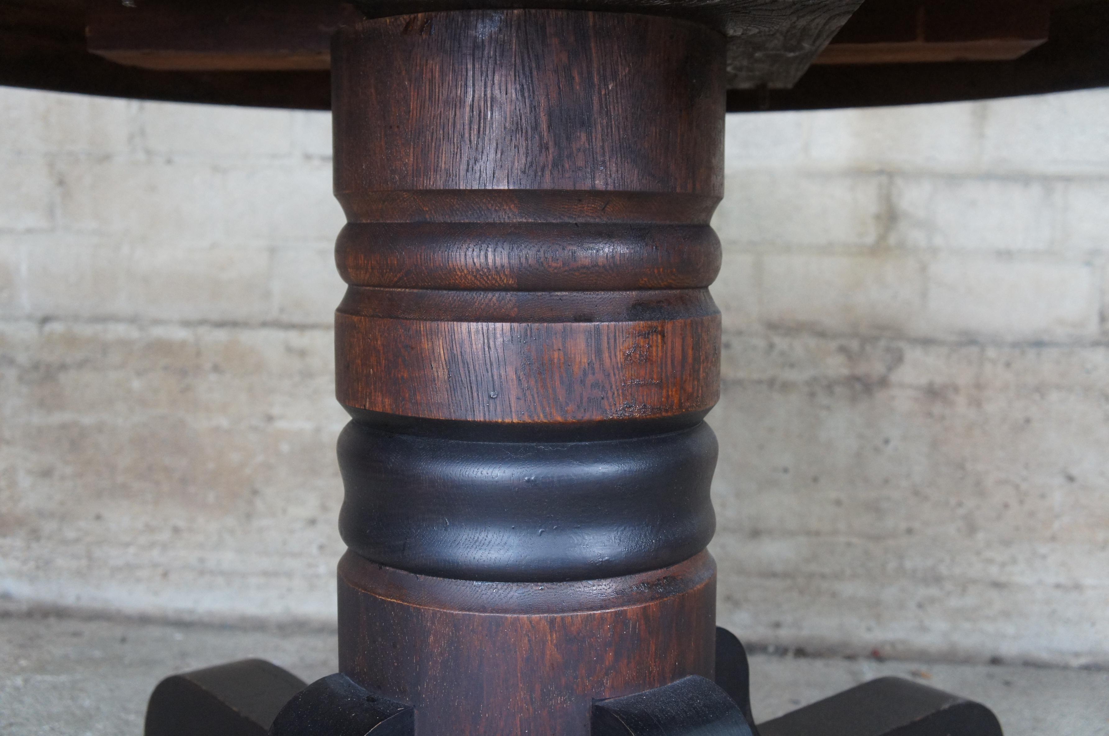 Antique Victorian Round Quartersawn Oak Pedestal Breakfast Dining Table Empire 4 5