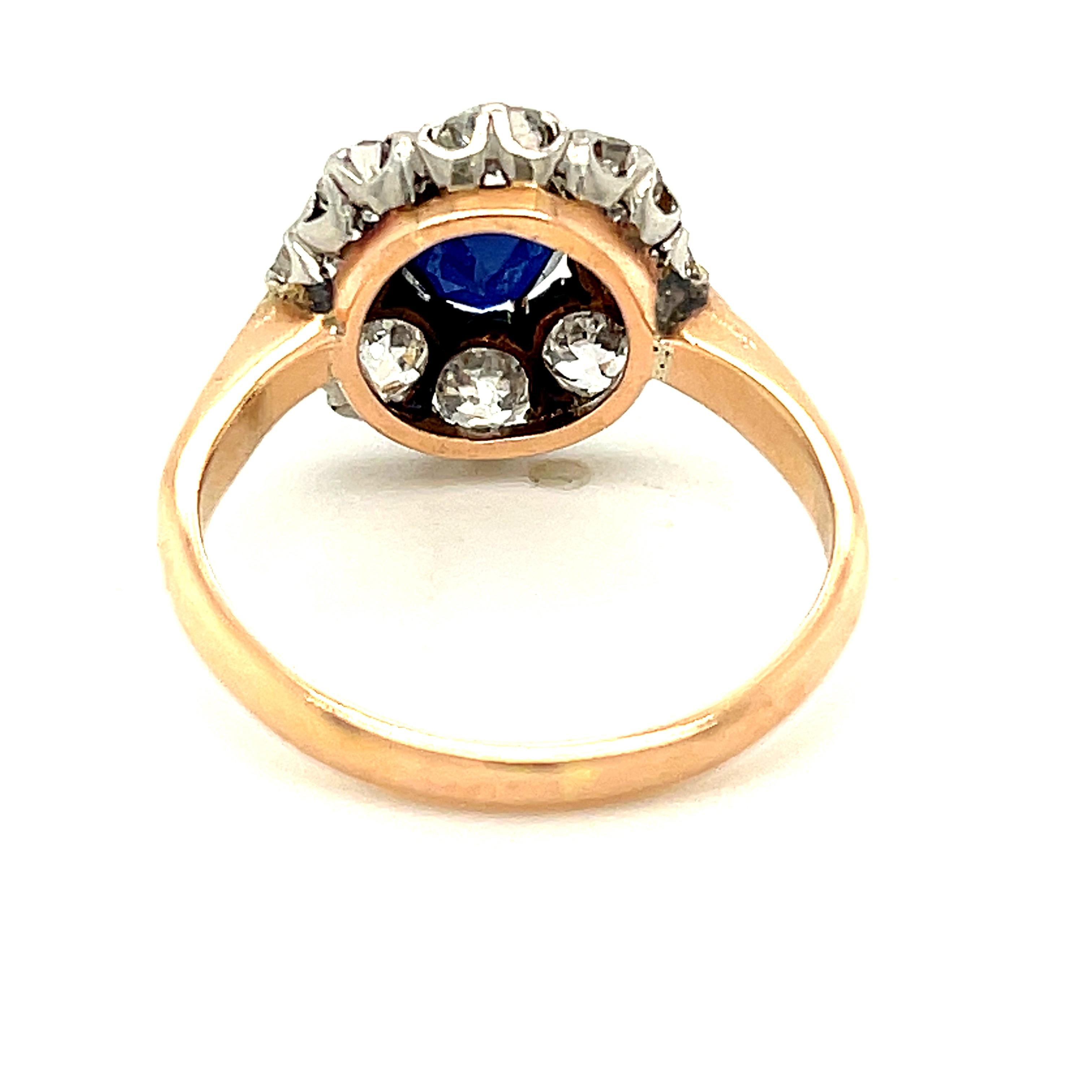 Antiker viktorianischer runder Saphir-Diamant 18 Karat Roségold Cluster-Ring (Rundschliff)