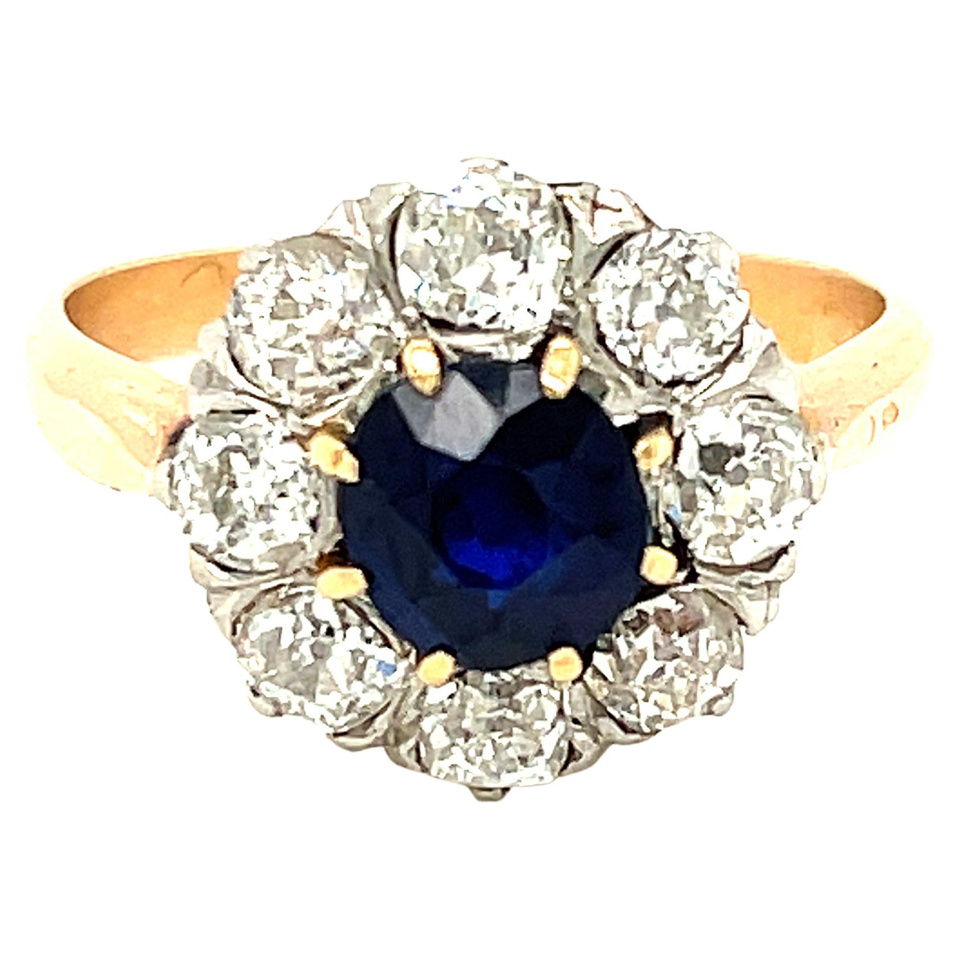 Antique Victorian Round Sapphire Diamond 18 Karat Rose Gold Cluster Ring