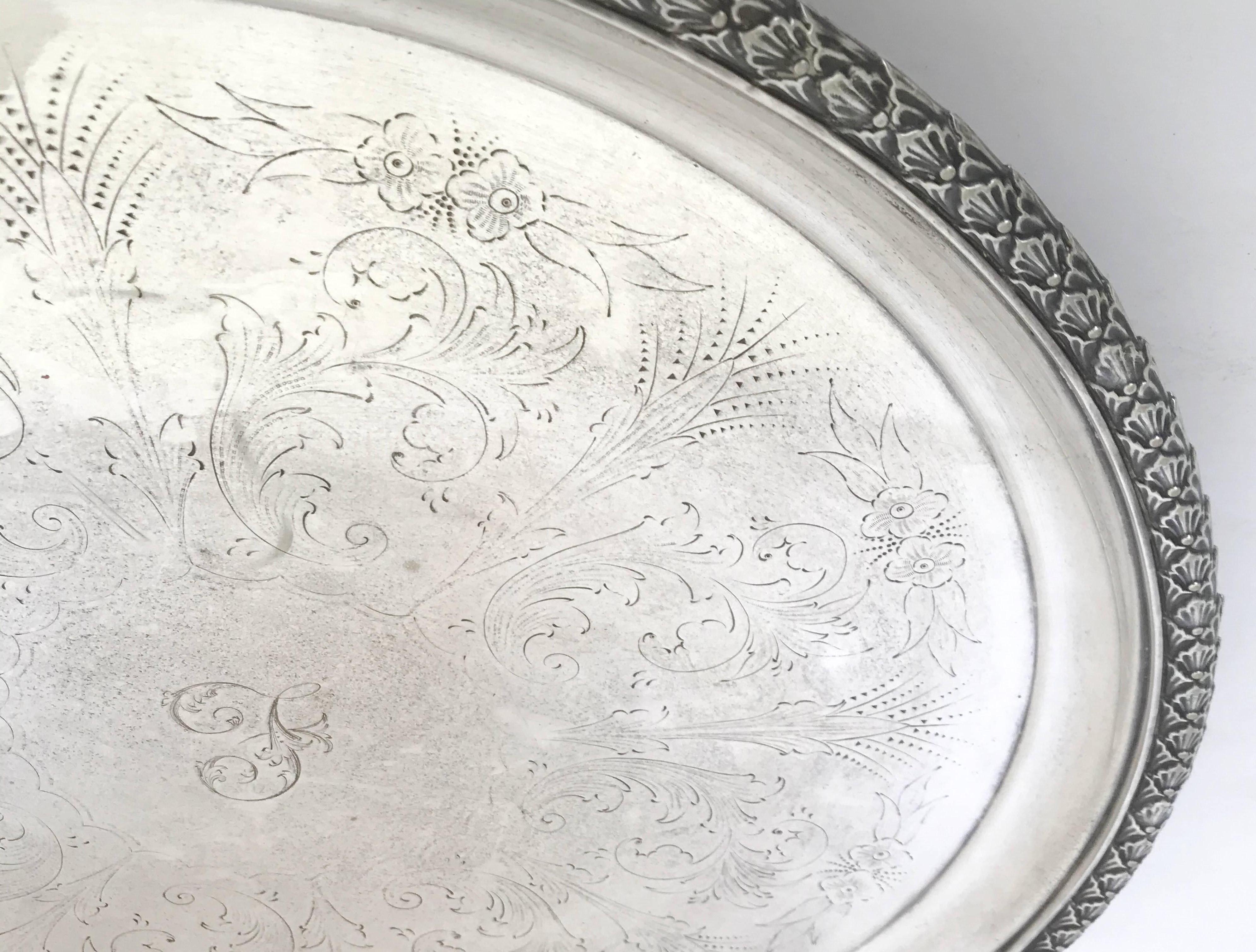 Antigua bandeja redonda victoriana de plata de Mappin Brothers Chapado en plata en venta