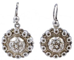 Antique Victorian Round Silver Star Drop Earrings with Gilt Finish