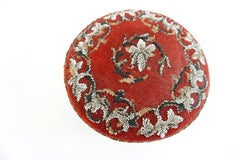 Antique Victorian Round Walnut Beaded Foot Stool Scotland 1870, H064