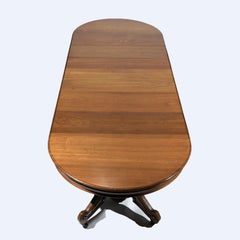 Antique Victorian Round Walnut Extension Dining Table with Six Leaves 19th C