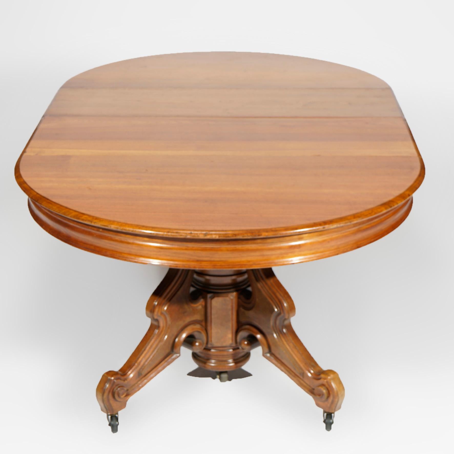 Antique Victorian Round Walnut Extension Dining Table with Six Leaves 19th C 1