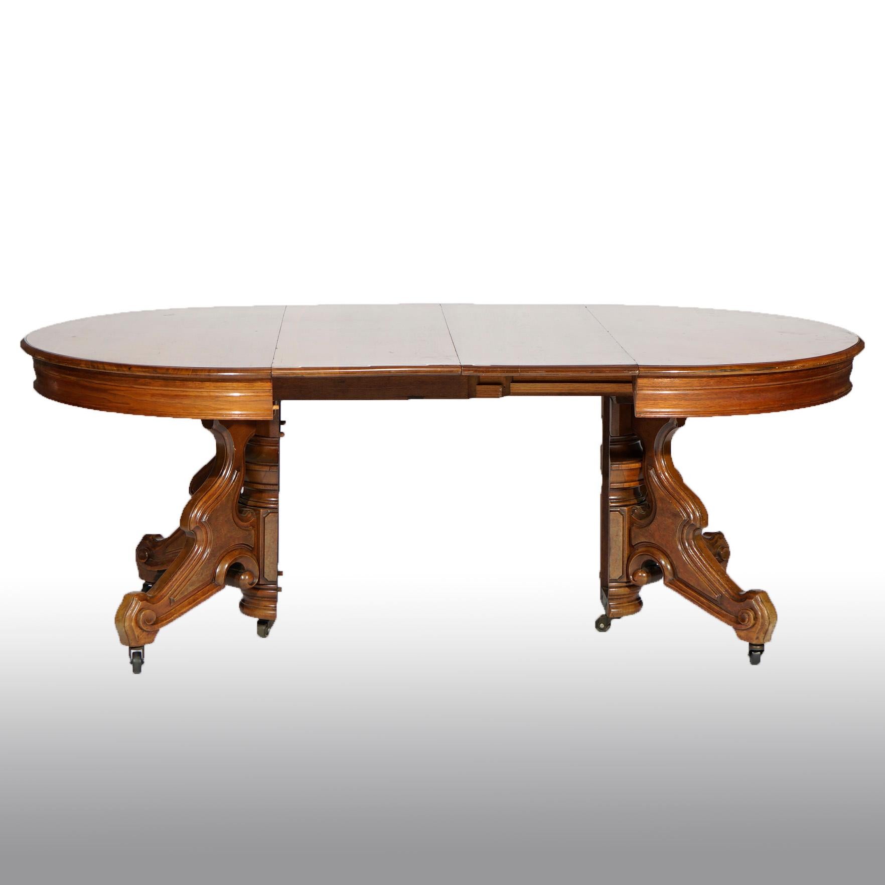 Antique Victorian Round Walnut Extension Dining Table with Six Leaves 19th C 2