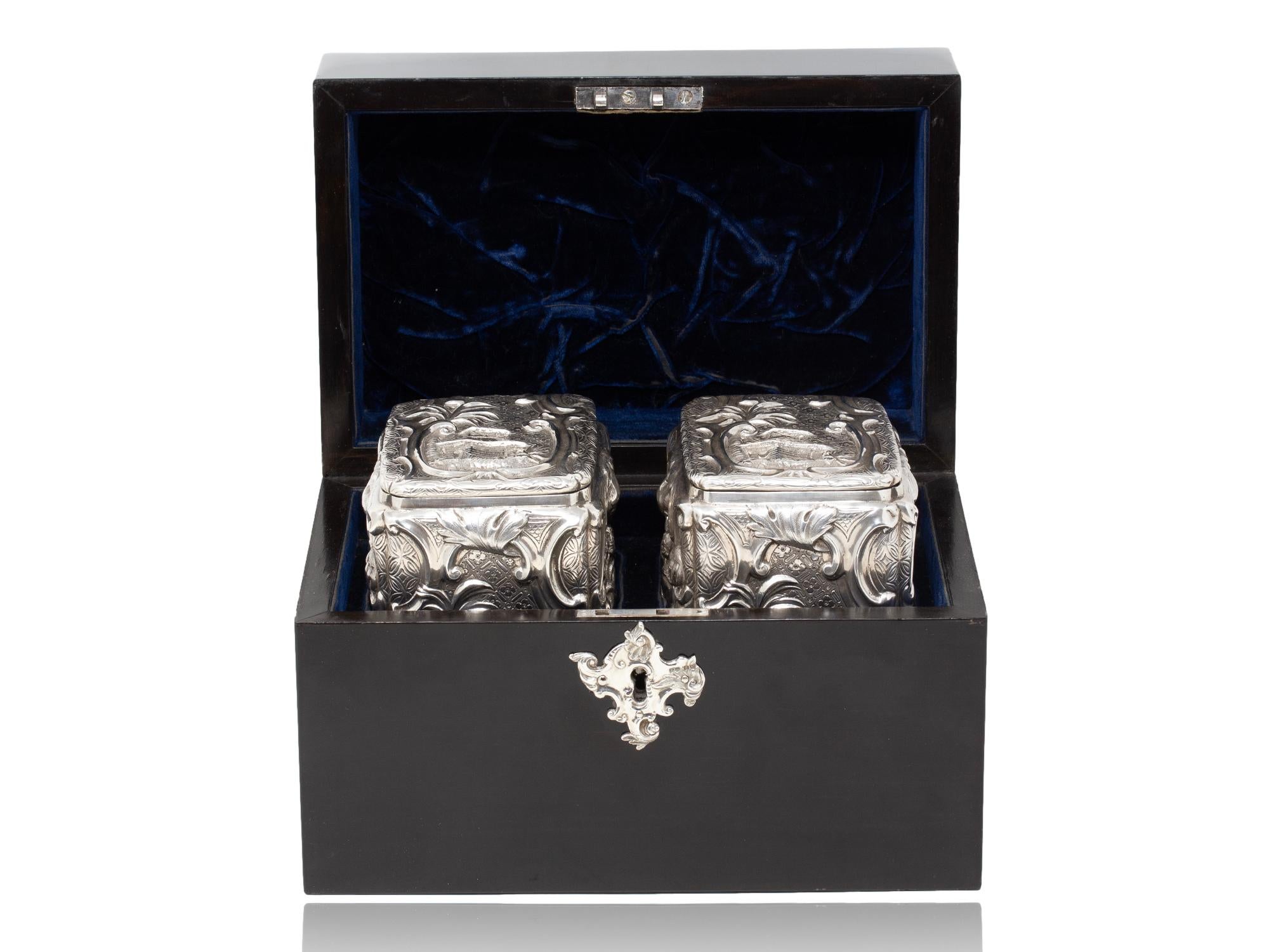Antiguo Cofre de Té Victoriano de Premio Real de Carreras de Caballos con Cadenas de Té de Plata en venta 1