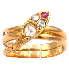 Antiker viktorianischer Rubin und Diamant 18K Gold Schlangenring um 1880