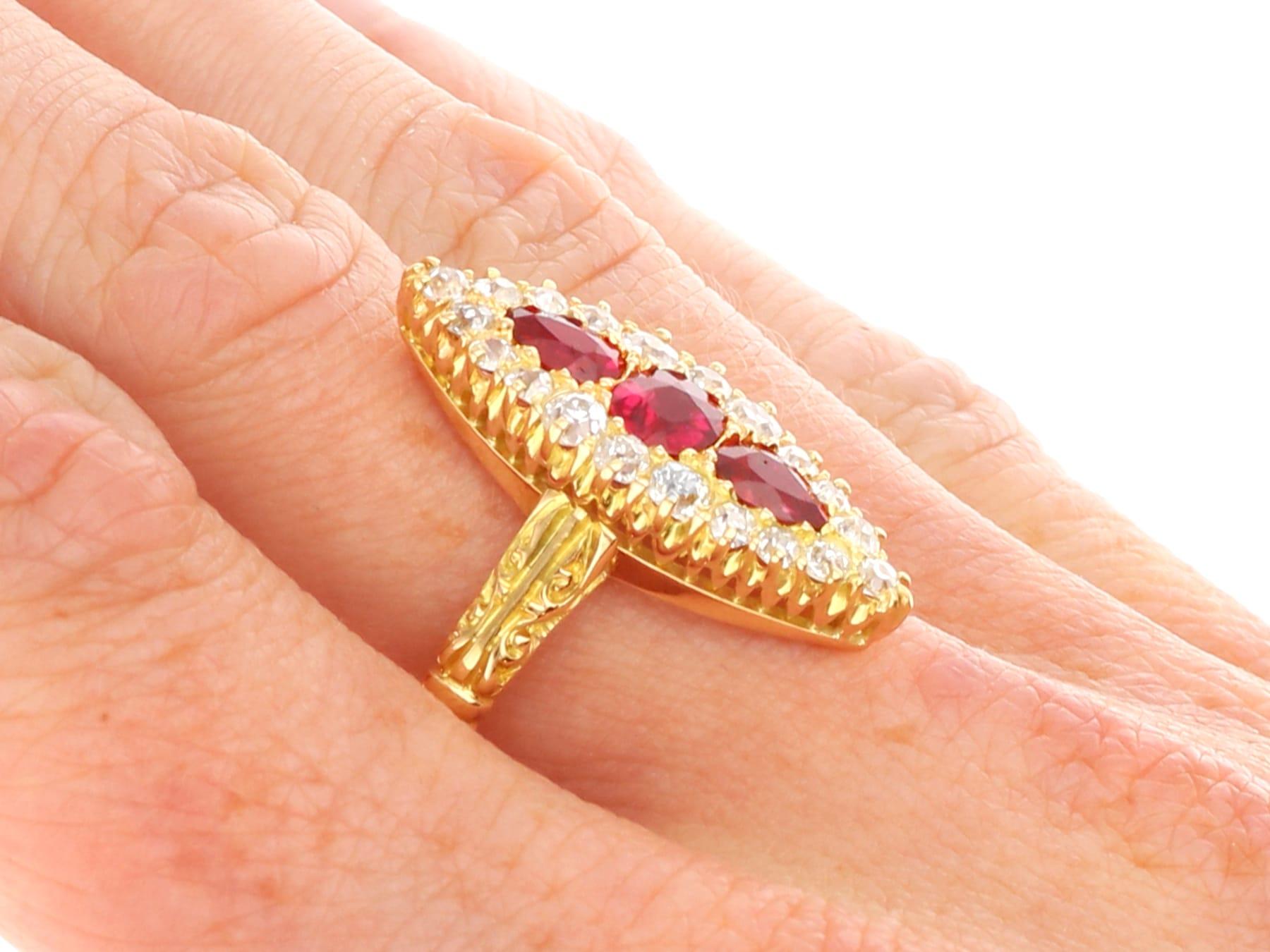 Antique Victorian Ruby and Diamond Cocktail Ring in 18k Yellow Gold For Sale 5
