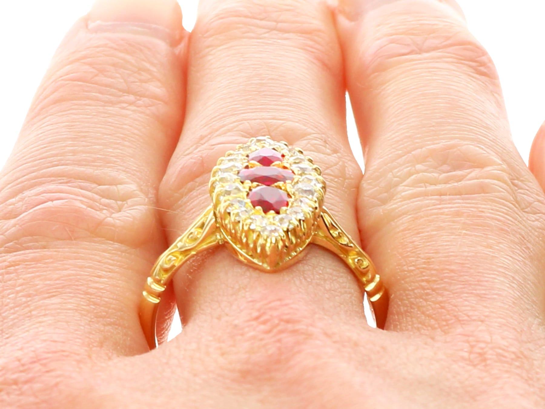 Antique Victorian Ruby and Diamond Cocktail Ring in 18k Yellow Gold For Sale 6