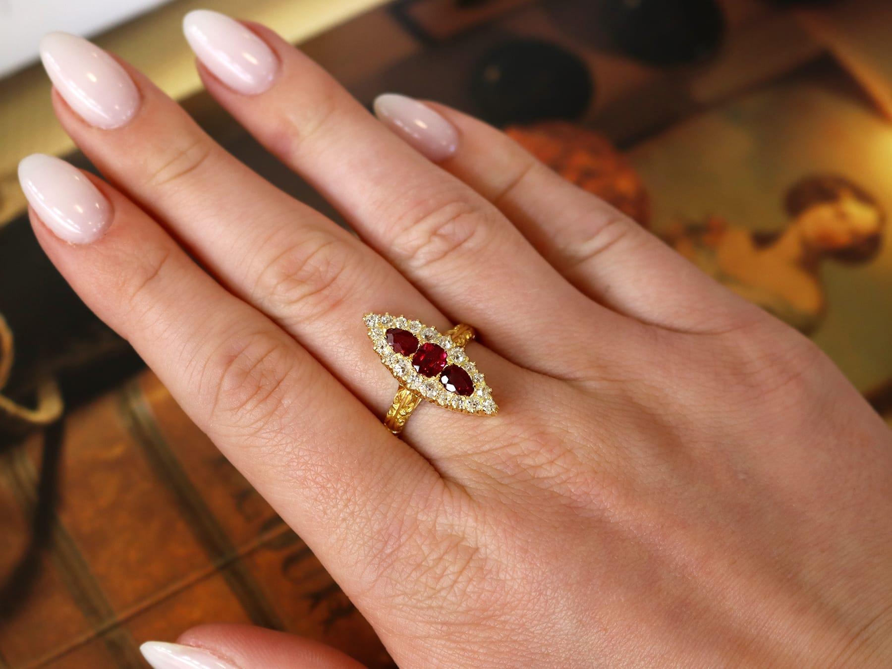 Pear Cut Antique Victorian Ruby and Diamond Cocktail Ring in 18k Yellow Gold For Sale
