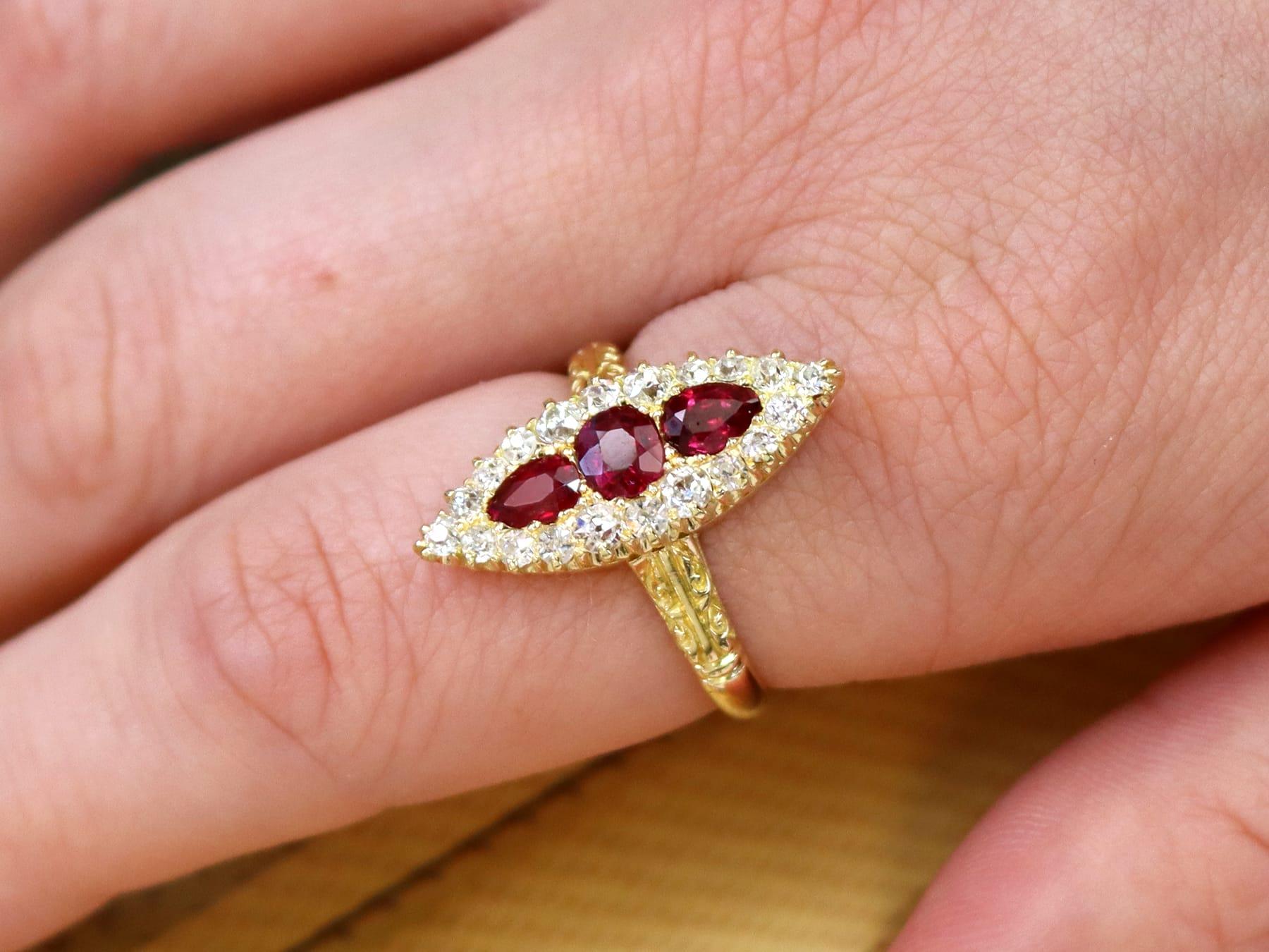 Antique Victorian Ruby and Diamond Cocktail Ring in 18k Yellow Gold In Excellent Condition For Sale In Jesmond, Newcastle Upon Tyne