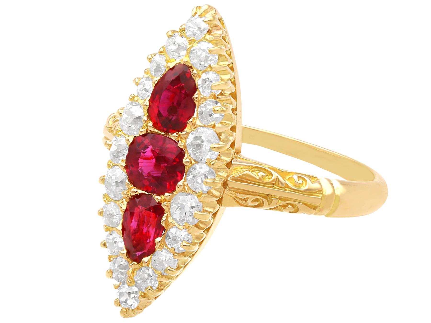 Antique Victorian Ruby and Diamond Cocktail Ring in 18k Yellow Gold For Sale 1