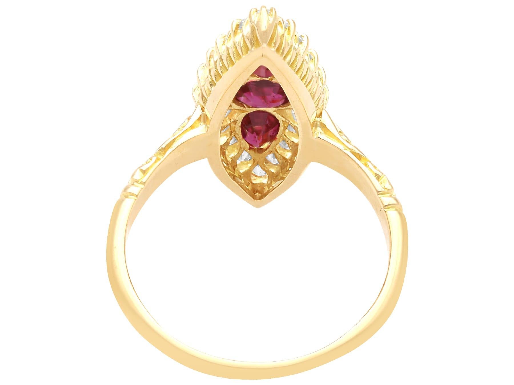 Antique Victorian Ruby and Diamond Cocktail Ring in 18k Yellow Gold For Sale 2