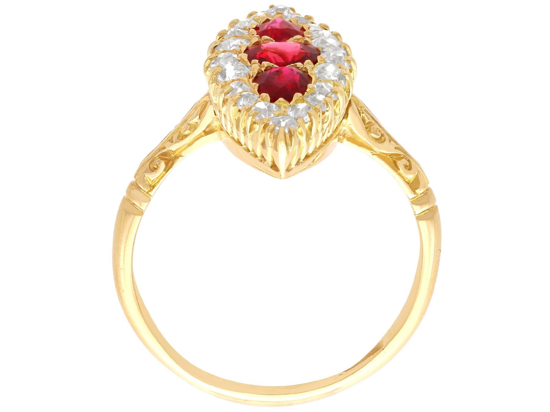 Antique Victorian Ruby and Diamond Cocktail Ring in 18k Yellow Gold For Sale 3