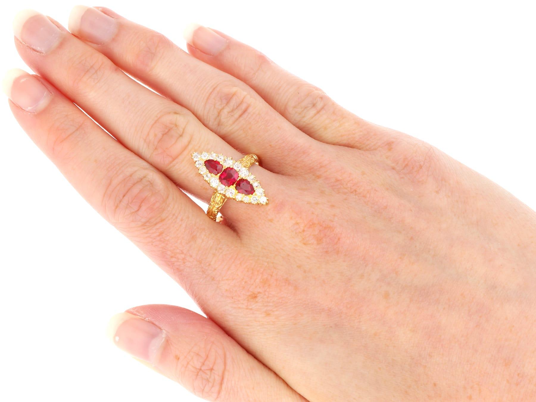 Antique Victorian Ruby and Diamond Cocktail Ring in 18k Yellow Gold For Sale 4
