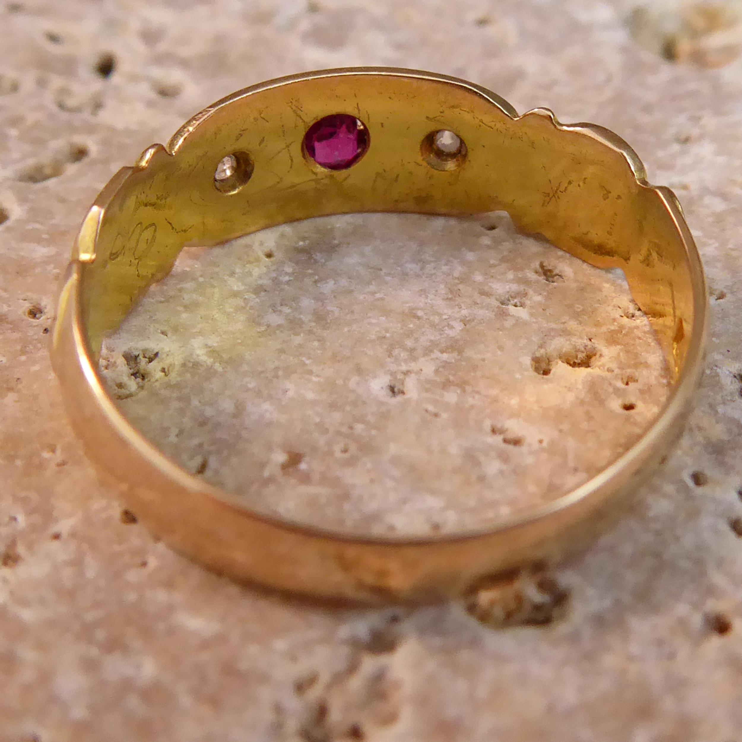 Women's Antique Victorian Ruby and Diamond Ring, 15 Carat Gold, Hallmarked Chester, 1897