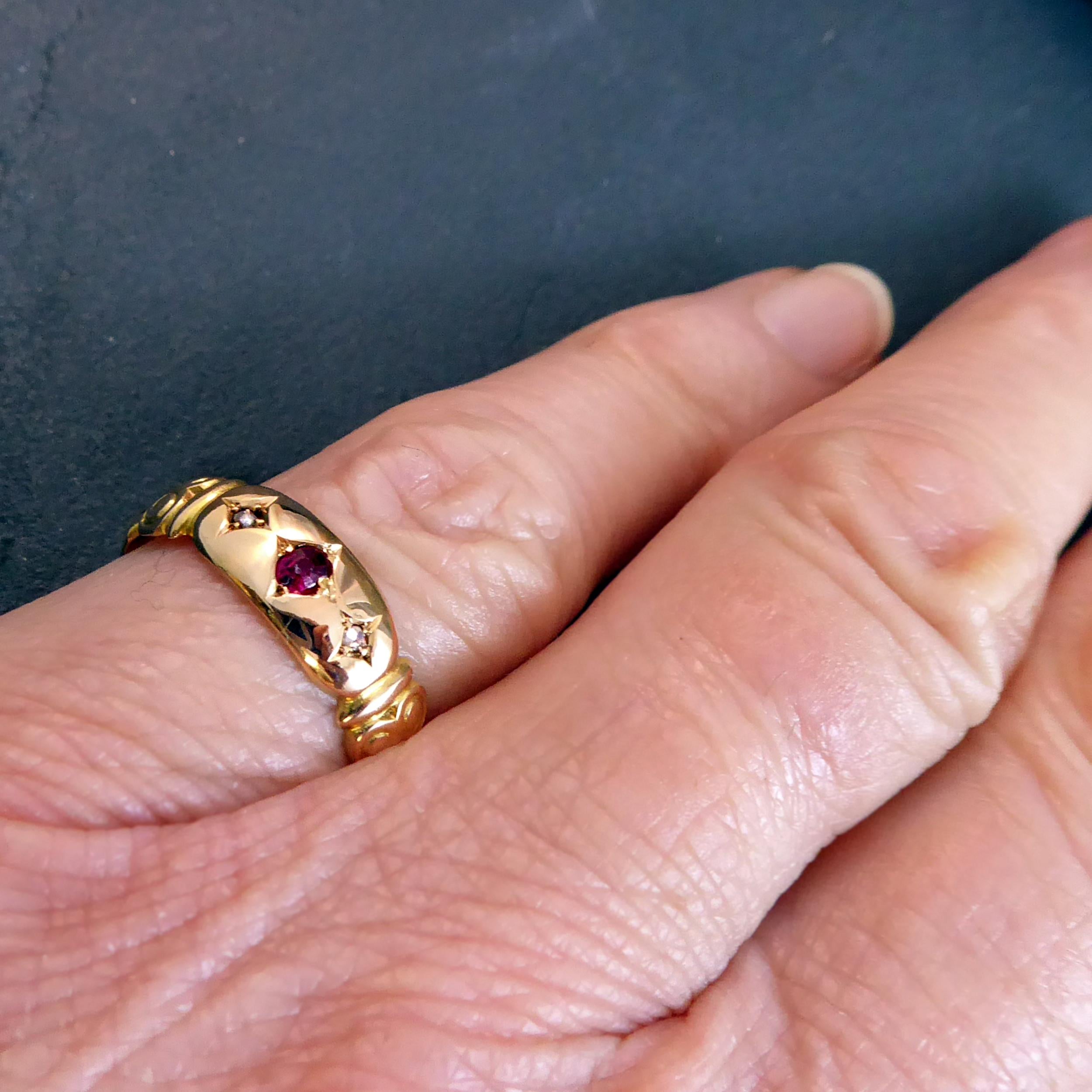 Antique Victorian Ruby and Diamond Ring, 15 Carat Gold, Hallmarked Chester, 1897 1