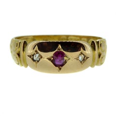 Antique Victorian Ruby and Diamond Ring, 15 Carat Gold, Hallmarked Chester, 1897