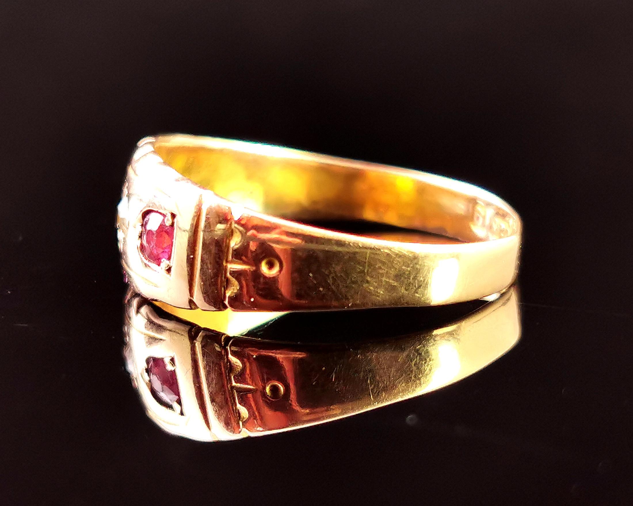 Antique Victorian Ruby and Diamond Ring, 15k Yellow Gold In Fair Condition In NEWARK, GB